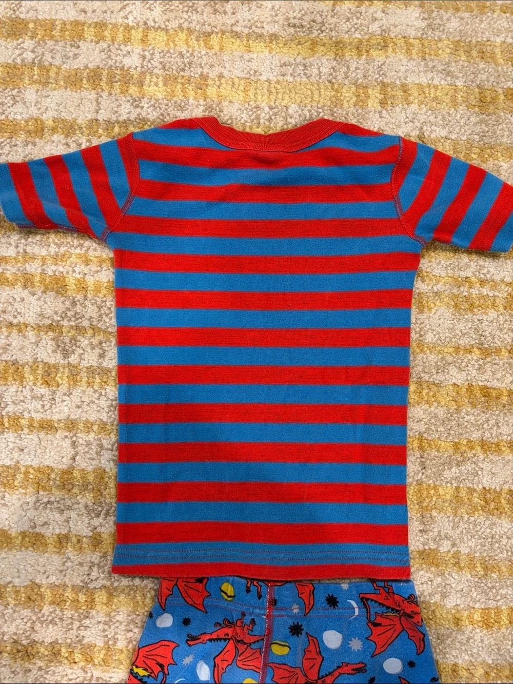Hanna Andersson Red & Blue Striped Kids Pajama Set with Dragon Print size 5